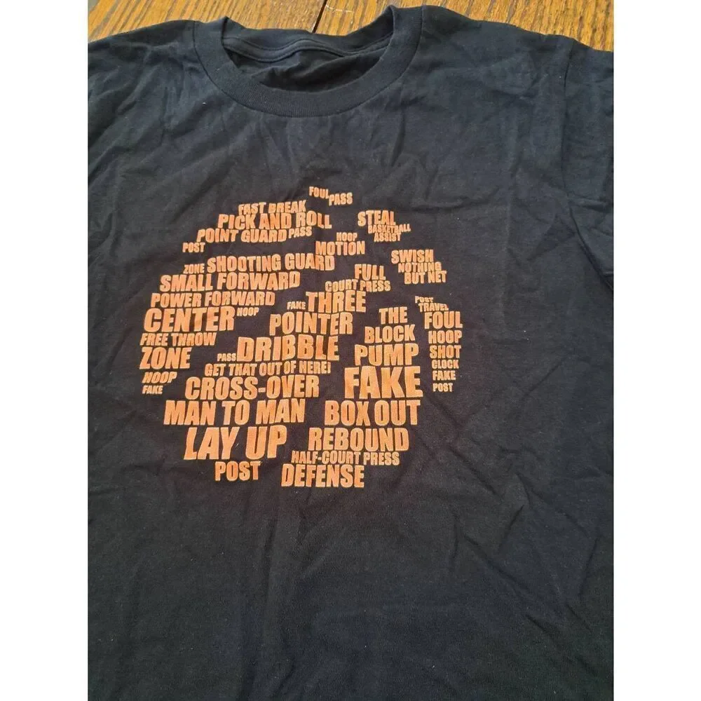 New Youth Large Basketball Terms Plays Short Sleeve Cotton Pullover Tshirt Shirt
